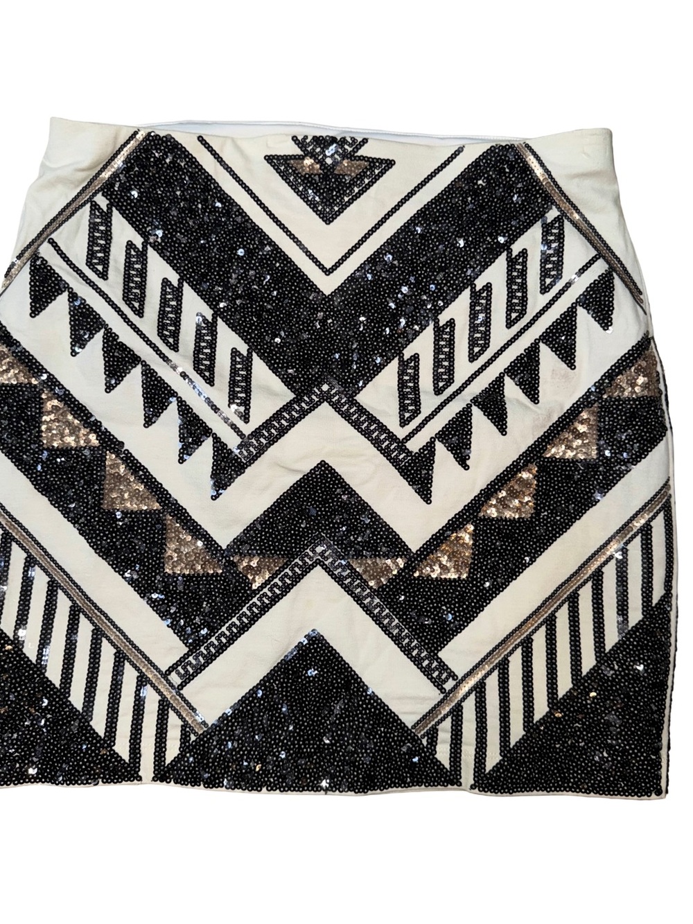 Express Beaded Geometric Mini Skirt - Ivory, Black & Gold